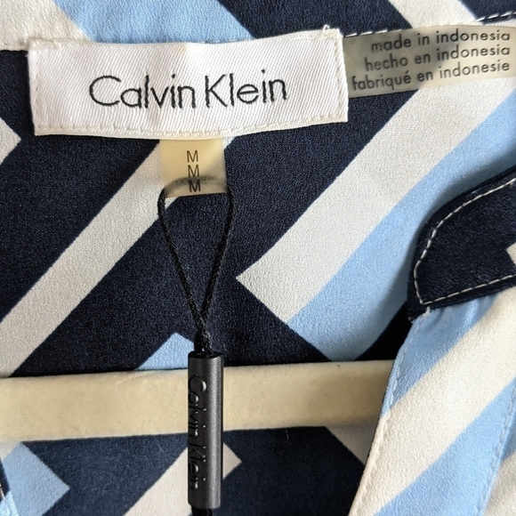 Nwot Calvin Klein Camp Button Down Shirt in Mod Print Geometric Pattern M - Picture 3 of 16
